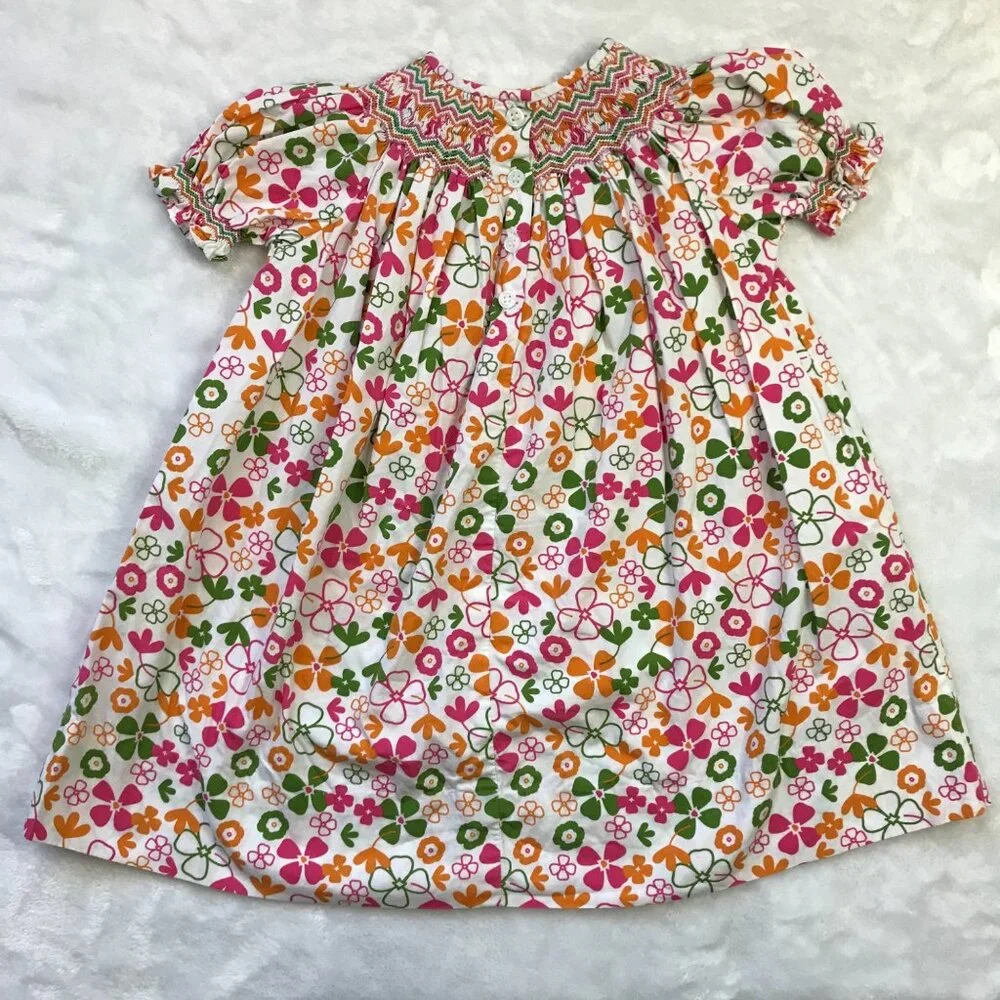 Strasburg Floral Smocked Bishop Dress Girls‎ 24M Multi Color 100% Cotton FLAW